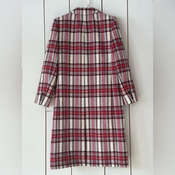 J. Crew Alfie Topcoat in Vintage Plaid Italian Wool Ivory Red Sz 6 - Picture 4 of 13